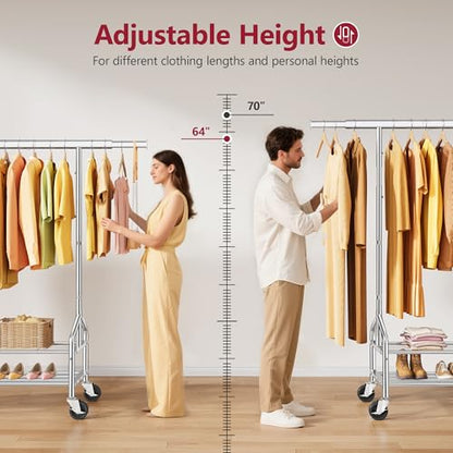 Clothes Rack with 2 Shelves, Heavy Duty Load 350 LBS, Chrome | Rolling Clothing Rack, Adjustable Length and Height, Garment Rack with Wheels for Bedroom, Student Dormitory and Laundry Room - color: Chrome