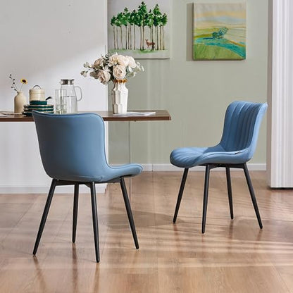YOUNUOKE Dining Chairs Set of 2 Mid-Century Modern Kitchen Chairs Blue | Faux leather upholstered with Back, fits dining living waiting room guest reception. Waterproof easy to clean assemble, 300lb - color: Blue