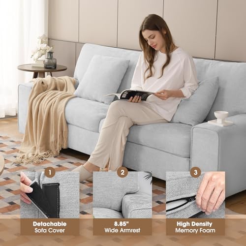 DOPEDIO 71.25" Sofa Set, Chenille Loveseat & 2 Accent Chairs, Light Gray | Modern chenille sofa set with removable covers, spring cushions, solid wood frame, easy assembly for comfortable living rooms - size: 71.25 inch + 2 Single, style: Light Grey Cheni