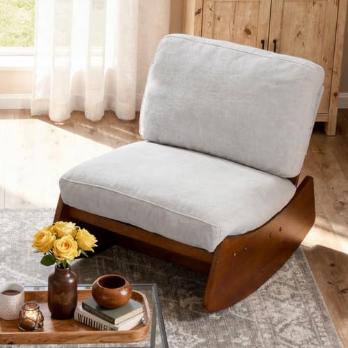 Armless Rocking chair, Upholstered Glider Lounge Chair, Light Gray | Comyf Chenill, Curved Solid Wood Base, for Living Room, Bedroom - color: Light Gray