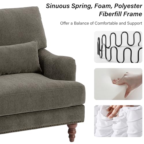 Mid-Century Modern Accent Chair with Lumbar Pillow, Tan, 2 Pack | Upholstered Chenille Armchair, Solid Wood Frame & Legs, Comfy Reading Lounge Sofa for Living Room Bedroom, & Small Spaces - color: Chenille Tan, size: 2 Seat