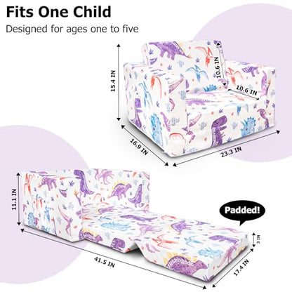 Kids Couch, 2-in-1 Kids Fold Out Couch | Convertible Sofa to Lounger for Girls and Boys, Soft Toddler Chairs Comfy 1-3 Years Old, White Dinosaur - color: White Dinosaur