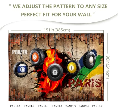Industrial Wallpaper Billiard Tire Wall Mural | 151"x96", for Bedroom Living Room Bathroom, Textured Fabric, Not Peel and Stick - color: Mural 14, size: 151" x 96"