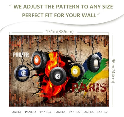 Industrial Wallpaper Billiard Tire Wall Mural | 151"x96", for Bedroom Living Room Bathroom, Textured Fabric, Not Peel and Stick - color: Mural 14, size: 151" x 96"