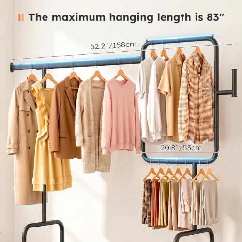 SOLEDI Heavy Duty Partitioned Clothes Rack, 600 LBS Load Metal Garment Rack with Shelves & Lockable Wheels, Rolling Hanging Rack for Bedroom, Laundry Room, Store & Garage (Black) - color: Black