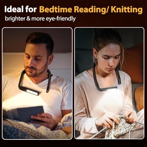 Neck Light, Rechargeable Reading Light, 3 Color Stepless Dimming | Eye-friendly Book Light, Hands-Free Neck Lamp for Reading, Knitting, Crochet, Crafting, Sewing, Camping, Book Lovers Gifts - color: Black