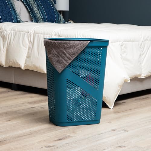 Mind Reader Slim Laundry Hamper with Lid, 60L Clothes Basket, Ventilated Plastic, Blue - color: Blue, size: Single