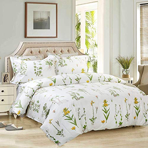 FADFAY Duvet Cover Set 3 Pieces 100% Cotton Twin XL 600 TC Floral Bedding Set Flower Printed White Fresh Pattern with Zipper Closure 1 Duvet Cover 2 Pillowcases for Kids Adult - color: Elegant Floral-simple Style, size: Twin XL