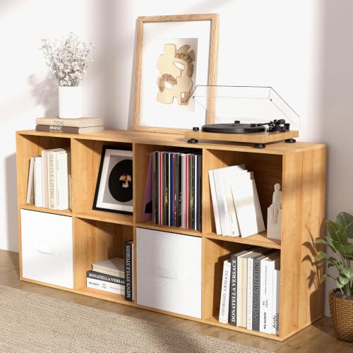 8 Cube Storage Organizer, 11 in Oak Cube Shelf, Wood Cubby Storage Organizer with Back Panel & Open Compartments, Vertical or Horizontal Cube Bookshelf Bookcase for Living Room, Bedroom, Entryway - color: Oak, size: 8 Cube-11in