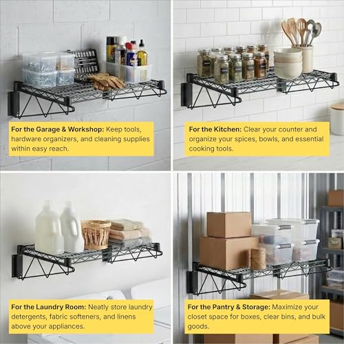 14" x 48" Black Epoxy Wire Wall Mount Shelf - color: Black, size: 14" x 48"