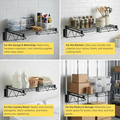 18" x 60" Black Epoxy Wire Wall Mount Shelf - color: Black, size: 18" x 60"