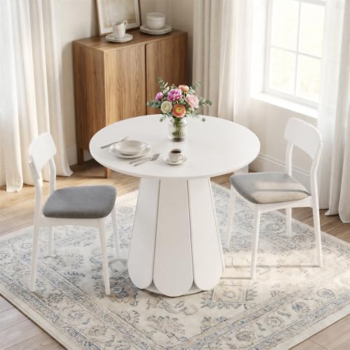 31.5" Round Dining Table, Small Circle Kitchen Table for 2-4 People, Modern Farmhouse Wood Dinning Room Tables with Pedestal Base, Space Saving Dinner Tables for Small Spaces, Mesa de Comedor, White - color: White