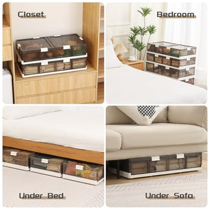 2-Pack Under Bed Storage Containers with Wheels - Stackable, Foldable Plastic Storage Boxes with Lids for Clothes, Shoes, Blankets - Perfect for Bedroom Organization and Dorms - size: 2 Pack-32.9''x16.1''x7.3''