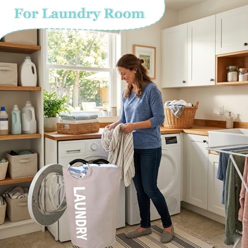WOOHA 125L Large laundry basket,Collapsible laundry hamper, Tall Clothes Baskets Folding Washing Bin Foldable Fabric Hamper Bags for Bedroom, Closet,Bathroom,College,laundry bag,khaki - color: khaki, size: 125L-XXXL