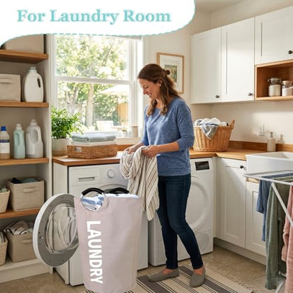 WOOHA 125L Large laundry basket,Collapsible laundry hamper, Tall Clothes Baskets Folding Washing Bin Foldable Fabric Hamper Bags for Bedroom, Closet,Bathroom,College,laundry bag,khaki - color: khaki, size: 125L-XXXL
