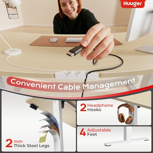 Huuger 전원 콘센트 및 USB-C 포트가 있는 전기 스탠딩 데스크, 119.9 x 61cm(47 x 24인치) 높이 조절 가능한 책상, 홈 오피스, 컴퓨터 및 게이밍 책상용 앉은 스탠드 데스크, 4개의 프리셋, 안정적인 스틸 프레임, Marple - color: Marple, size: 47.2 x 23.6 inch