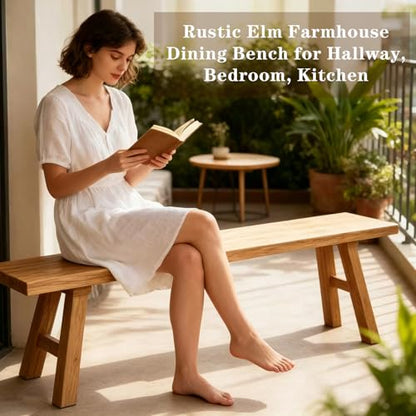 Reclaimed Elm Rustic Entry Way Benches Seat-Farmhouse Indoor Solid Wooden Noodle Bench,Maximum Load 880IB,Handcraft for Entryway Bedroom/Living Room/Dining Room - size: 31.5*10.2*17.7in