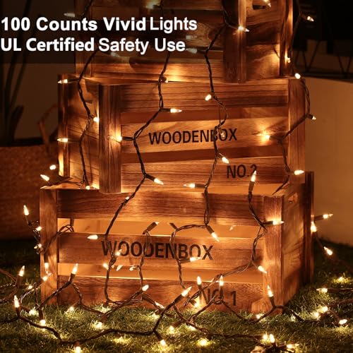 ODEETRONIC Steady & Blink Clear Lights, 21.63ft 100 Count Incandescent Christmas Lights, UL Certified Connectable Tree Light Warm White, 2 Mode Mini Light for Indoor Outdoor Xmas Party, Brown Wire | Steady & blink; Waterproof; UL certified connectable plu