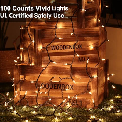 ODEETRONIC Steady & Blink Clear Lights, 21.63ft 100 Count Incandescent Christmas Lights, UL Certified Connectable Tree Light Warm White, 2 Mode Mini Light for Indoor Outdoor Xmas Party, Brown Wire | Steady & blink; Waterproof; UL certified connectable plu