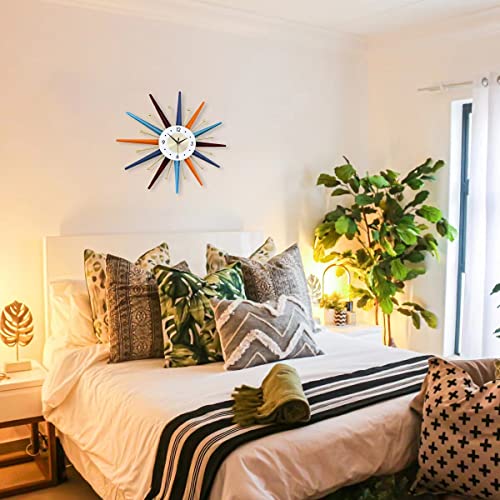FIELDY Large Wall Clock 27.5 Inch Mid Century Wall Clocks Starburst Clock Non Ticking Battery Operated 3D Wall Clocks Home Décor for Living Room, Kitchen, Dining Room, Bedroom - size: Medium