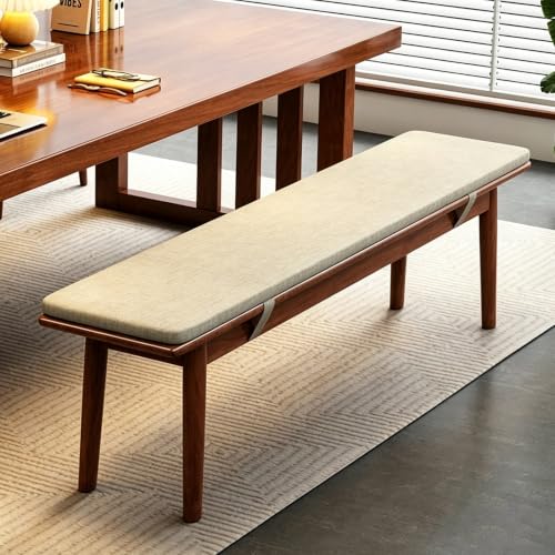 Narrow Rubber Wood Bench, Modern Dining Stool with Soft Cushion, Capacity 1100lbs, Easy to Assemble, for Dining Room Hallway Bedroom(Brown,100cm/39.3in) - color: Brown, size: 100cm/39.3in