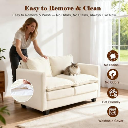 50'' Loveseat Sofa Cloud Sofa Couch, Modern Loveseats 2 Seat Couch 27" Deep Seat with 2 Pillows for Small Spaces Apartment Studio Office Bedroom Living Room, Beige - color: Beige, size: 50"