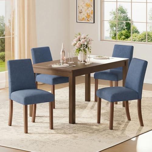 Dining Chairs Set of 4, Parsons Chairs for Small Spaces, Blue | Modern Dining Room Chairs with Solid Wooden Legs, Fabric Upholstered Kitchen Chairs for Restaurant & Cafe - color: Blue, size: Set of 4