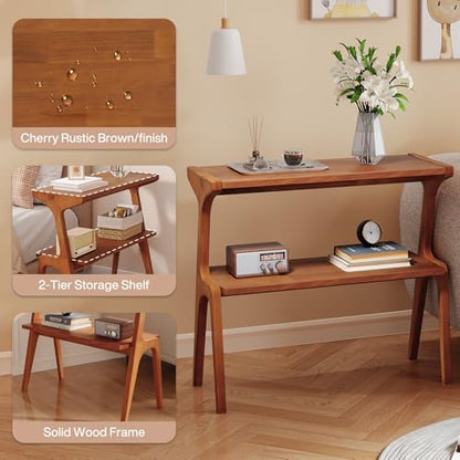Solid Wood End Table | 2-Tier Side Table with Storage Shelf, Bedside Table for Sofa, Living Room, Bedroom, Small Space, Easy Assembly, Cherry - color: Cherry