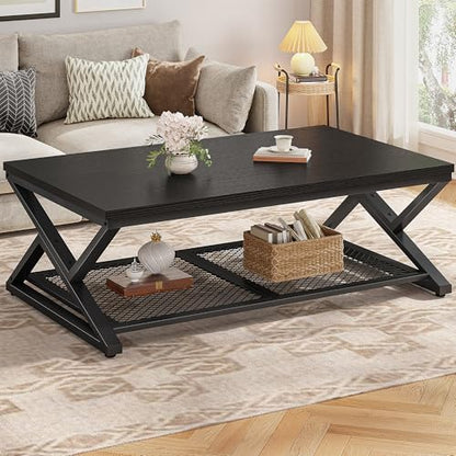 EnHomee Coffee Table, Storage & Shelf, X-Frame Stability, Black Oak | Families, Wood & Metal, Holds Magazines & Drinks, Modern Design, Living Room, 47.2“ - color: Black Oak, size: 47.2 Inch