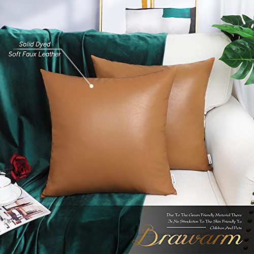 BRAWARM Faux Leather Throw Pillow Covers 16 X 16 Inches - Tan Leather Pilow Covers Pack of 2, Solid Dyed Leather Pillowcases for Couch Bed Sofa Garden Home Decorative - color: Tan, size: 16" x 16" (Pack of 2)