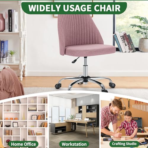 Armless Desk Chair with Comfortable Fabric Cover,Modern Home Office Chairs with Swivel Wheels for Computer Task Chairs Cute Vanity Chairs Adjustable Height for Living Room,Bed Room,Conference Office - color: Pink