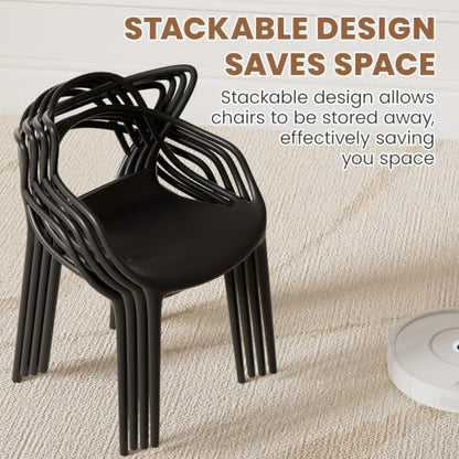 Mid Century Modern Dining Chairs Set of 4, Stackable Kitchen Chairs | Plastic Dining Room Chairs with Contoured Backrest & Wide Seat & Non-Slip Feet for Dining/Kitchen/Living Room, Black - color: Black