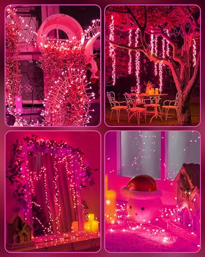 Minetom Fairy Lights Battery Operated, Twinkle String Lights Waterproof Silver Wire 5 Feet 60 Led Firecracker Starry Lights for DIY Wreath Home Wedding Party Bedroom Mason Jar Holiday Christmas, Pink - color: Pink