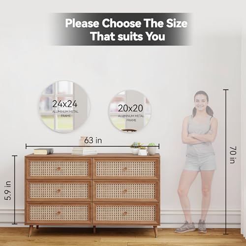 SCWF-GZ 20" Round Mirror Circle Wall Mounted Hanging or Against Wall Metal Frame Dressing Make-up Mirrors for Entryway Bedroom Bathroom Living Room 20 inch Silver | HD Crystal Clear No distortion Tempered Glass,Aluminum Frame,Make-Up Mirrors for Bedroom,E