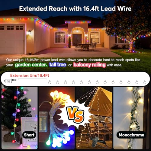 RaThun 180ft Globe String Lights with Remote, Multicolor & Warm White | 300 LED Color Changing,11 Modes,16ft Extended Lead,Fairy Lights for Bedroom,Classroom,Christmas,Party,Garden,Home Decor - size: 180ft Multicolor Plug In String Lights