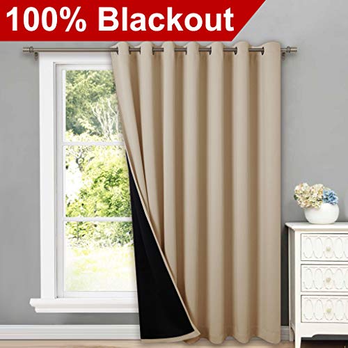 NICETOWN Thermal Insulated 100% Blackout Curtains, Noise Reducing Performance Slider Curtain Panel with Black Lining, Full Light Blocking Patio Door Drapery (1 PC, 100-inch x 84-inch, Biscotti Beige) - color: Biscotti Beige, size: 100"W x 84"L (Pack of 1)