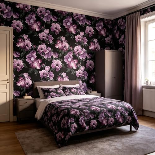 Purple Flowers Peel and Stick self Adhesive Wallpaper Floral - 96''x32'' - color: X12, size: 32" x 96"
