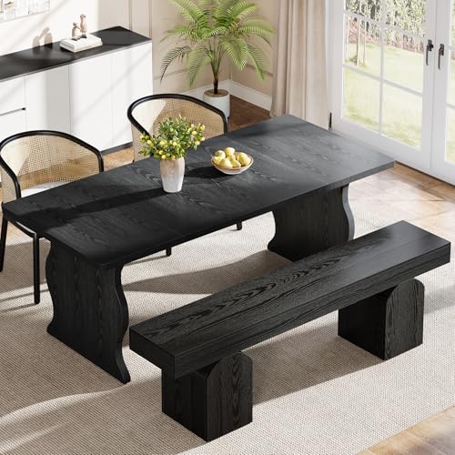Tribesigns 59" Dining Bench for 2 to 3, Modern Black Dining Table Bench with Arched Base, Extra Long Kitchen Seating for Living Room, Entryway - color: Black