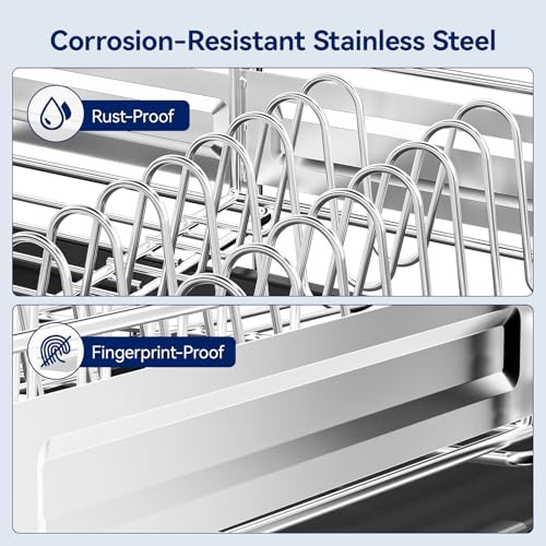 Stainless Steel Dish Drying Rack - Expandable Dish Racks for Kitchen Counter Organizer with Drain Board, Detachable Utensil & Cup Holder, Dish Drainer for Small Kitchen Counter, Black - color: Black