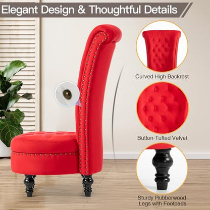 AVAWING High Back Velvet Tufted Throne Chairs with Storage Set of 2, Red | Tufted Nailhead Design; Hidden Storage; Soft Velvet; Sturdy Wood Legs 330Lbs; High Density Foam; Ergonomic Back - color: Red