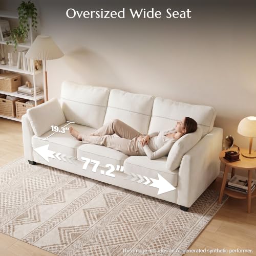 89" Sofa, Chenille 3-Seater Sofa with 2 Pillows, Beige | Easy Assembly, Pocket Spring Cushions, Comfy Modern Small Couch for Living Room, Bedroom, Apartment, Office - color: Beige, size: 89" 3-Seater Sofa