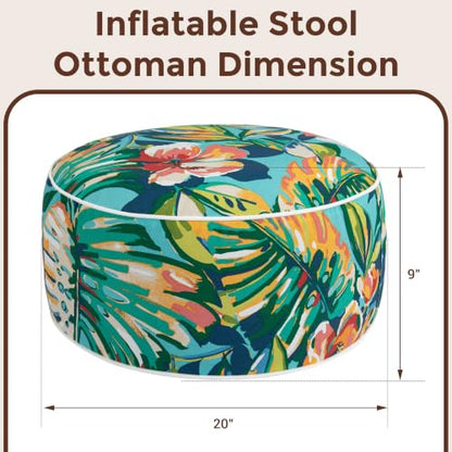 Inflatable Stool Ottoman Footrest with Handle D20 xH9-Rosario Flower Leaf | Indoor Outdoor Footrest Seat, Water-Repellent, Footstool Pouf for Home Patio Garden and Camping Use - color: Rosario Flower Leaf