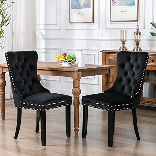 Virabit Tufted Chairs Set of 4, Black Velvet Upholstered Chairs with Nailhead Back and Ring Pull Trim for Kitchen/Bedroom/Dining Room - color: Black, size: set of 4