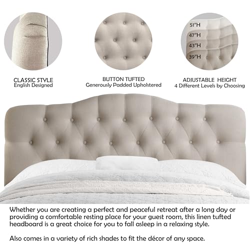 Rosevera Givanna Adjustable Height Headboard with Linen Upholstery and Button Tufting for Bedroom, Queen, Classic Beige - color: Classic Beige, size: Queen