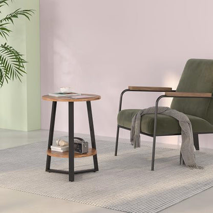 sthmec Small Round End Table, 2 Tier Side Table with Storage Shlef,Coffee Table Wooden Tabletop & Metal Frame,Round Accent Table Small Nightstands Couch Tables for Bedroom,Livingroom,Rustics Brown - color: Rustic Brown