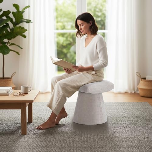 Modern Ottoman with Soft Padded Seat, Multifunctional Vanity Stool, Upholstered Footrest Stool for Living Room and Bedroom - color: Soft Taupe