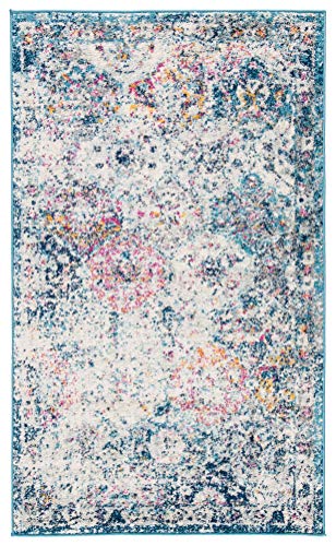 SAFAVIEH Madison Collection Accent Rug - 2'3" x 4', Navy & Teal, Boho Chic Distressed Design, Non-Shedding & Easy Care, Ideal for High Traffic Areas in Entryway, Living Room, Bedroom (MAD611N) - color: Navy/Teal, size: 2'3" x 4' (Rectangular)