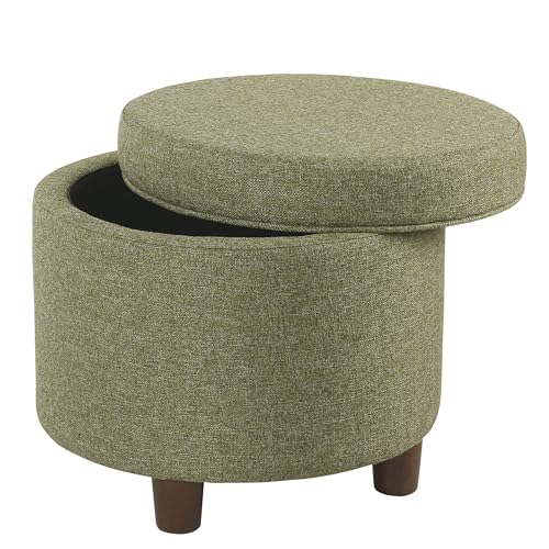 HomePop 19" Round Storage Ottoman - Green Tweed - color: Green Tweed