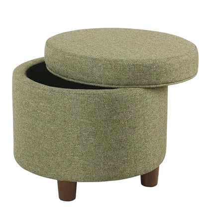 HomePop 19" Round Storage Ottoman - Green Tweed - color: Green Tweed
