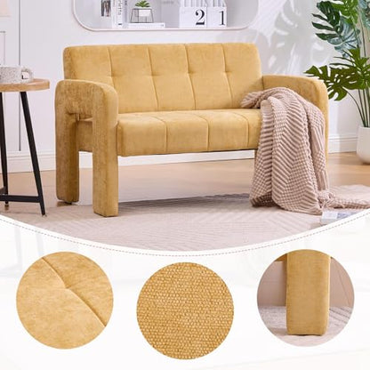 46.8" Modern Compact Loveseat, Chenille Upholstered Sofa with Dual Armrests - Small Two-Seater Lounge Couch for Small Spaces, Living Rooms, Bedrooms (Yellow) - color: Yellow